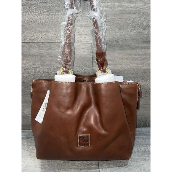 Dooney & Bourke Florentine Leather Large Zip Barlow Satchel Chestnut Bag A386438